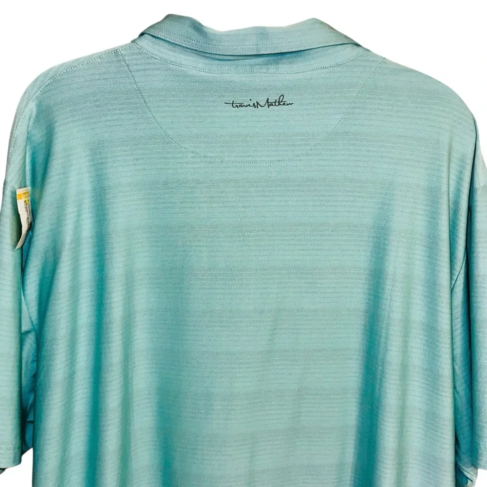 Travis Mathew NWT Galloway National GC Polo Logo Teal Green Gray Stripe XXL